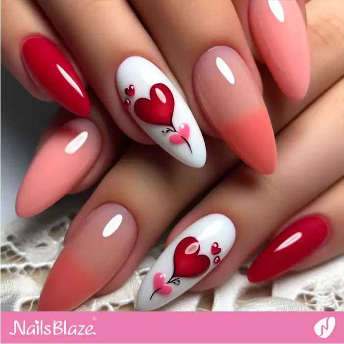 Peach Fuzz Ombre Nails with Red Hearts | Color of the Year 2024 - NB1885